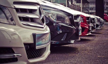 Group of cars in auction lot